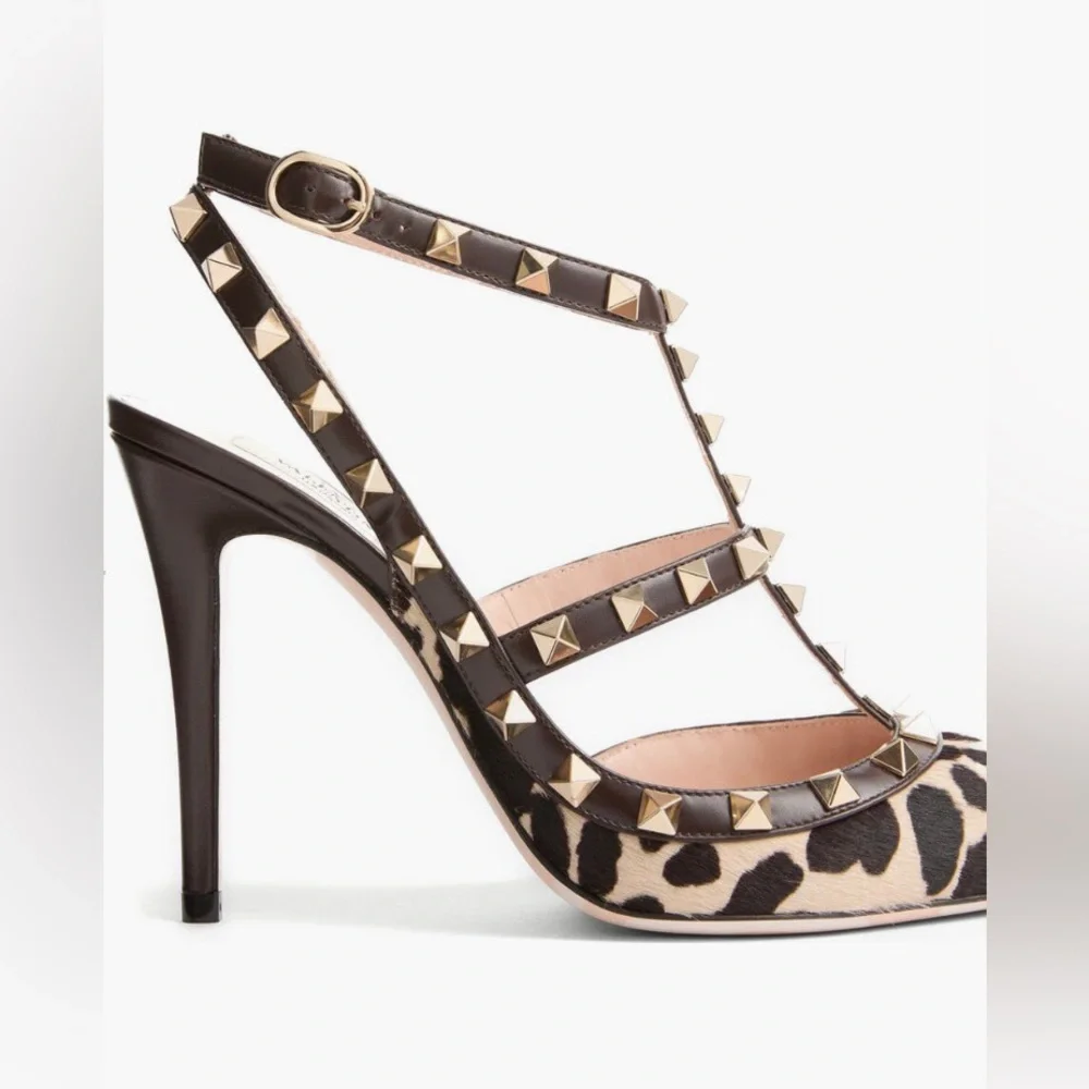 NIB $1300 Valentino Garavani Rockstud Genuine Calf Hair T-Strap Pump - 37.5! - Picture 6 of 7